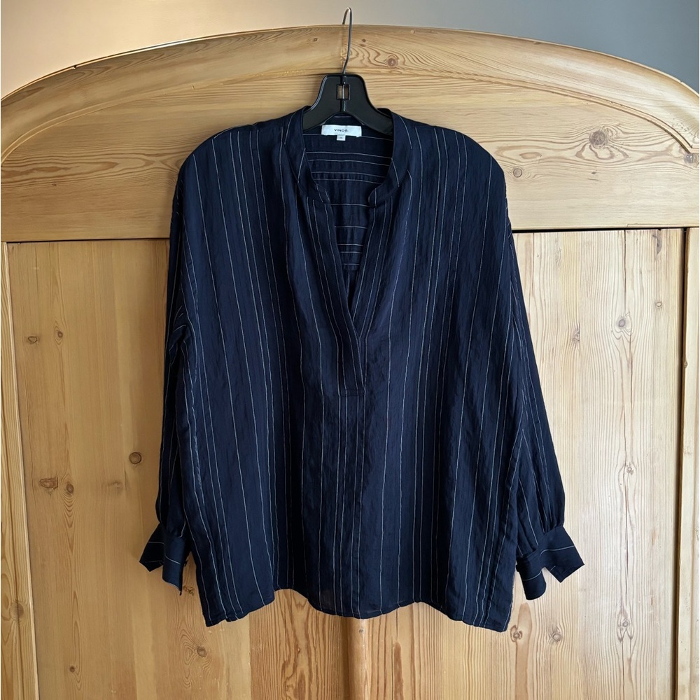 Vince Navy Blue Pinstripe Tunic Top